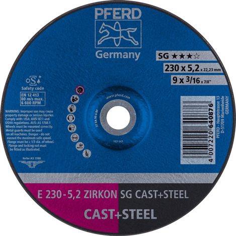 PFERD Schruppscheibe E 230x5,2x22,23 mm ZIRKON Leistungslinie SG CAST+STEEL für Guss/Stahl (1/5)