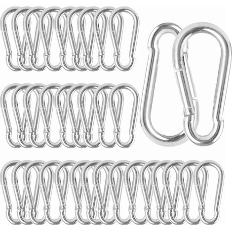 Lot de 40 mousquetons galvanisés - 80millimètre x 8 mm - Mousquetons avec fermeture à cliquet - 200 kg - Crochets de balançoire