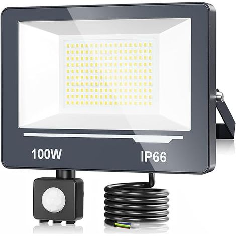100W Outdoor Motion Detector LED Spotlight with Sensor 10000LM Ultra Bright 6500K Cool White IP66 Waterproof Outdoor Lamp for Garden/Patio 1 Piece (1/5)
