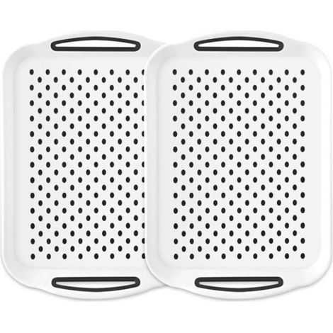 Plateau repas antidérapant, lot de 2 grands, pour repas, collations et desserts, 40 x 29 x 6 cm (blanc)