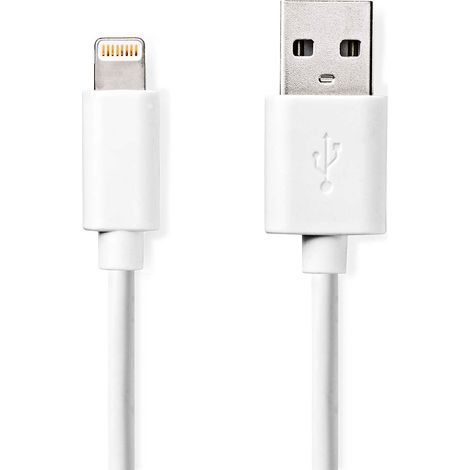 Cable relámpago  USB 2.0  Apple Lightning, 8 pines  USB-A macho  480Mbps  Niquelado  2,00 metros  Redondo  PVC  Blanco  Etiqueta (1/4)
