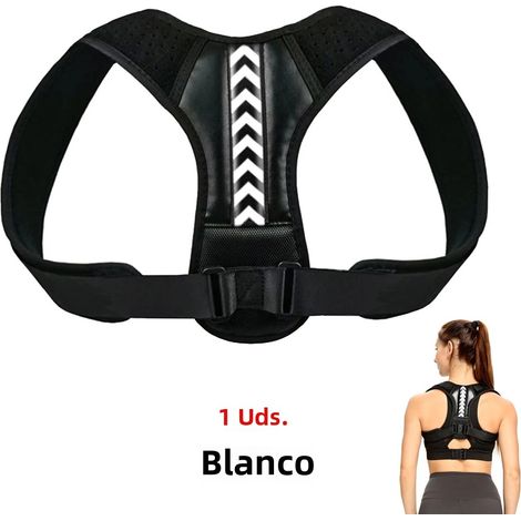 (Blanc M) Sangle de correction de posture réglable pour les épaules et le dos, en coton et néoprène. (1/5)
