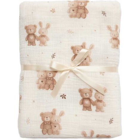 Ensemble de literie en mousseline 2 pièces / taies d'oreiller pour un lit bébé 120x90 (amis câlins) (1/4)