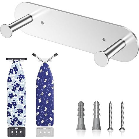 Ironing Board Wall Mount, Ironing Table Hook, Wall Mount with Removable Hooks, Stainless Steel Ironing Board Holder (Silver) (1/2)