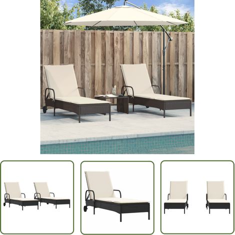 The Living Store Sonnenliegen mit Auflagen 2 Stk. Schwarz Poly Rattan - Sonnenliegen - Gartenmöbel - Liegefläche - Outdoor Furniture - Poolside Lounge Chair (1/5)