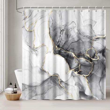 Rideau Douche Anti Moisissure, Rideau de Douche 180x200cm Gris Tissu Lavable Effet Marbre Noir Rideaux de Baignoire Imperméable Abstrait Modern Rideaux Salle de Bain avec 12 Crochets (1/5)