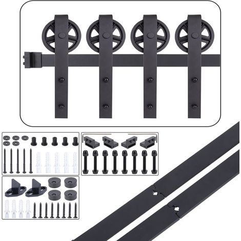 6FT/183CM Systeme Porte Coulissante,Quincailleri Kit de Rail pour Porte Double Coulissante, Ensemble Industriel pour Porte Coulissante Interieur