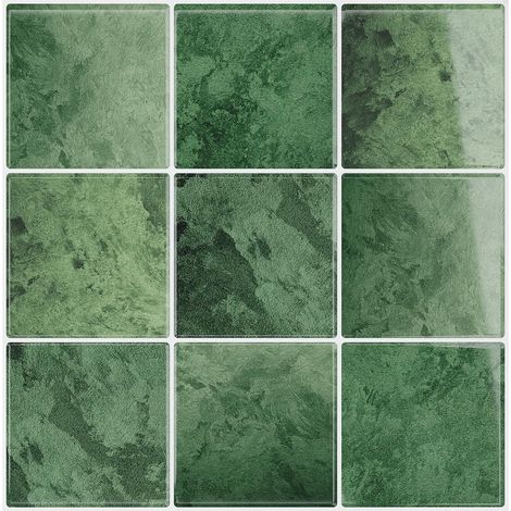 Crédence Adhésive Cuisine Vert Vintage 6 Pièces Carrés 3D Stickers Carrelage Adhesif Mural Salle de Bain Carreaux Adhesif Cuisine Dalle PVC Adhesive Murale Buanderie 30,5 cm x 30,5 cm (1/5)