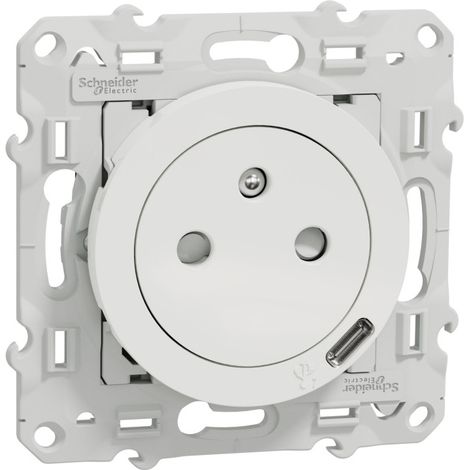 Schneider Electric – Prise de courant affleurante USB C 10,5 W – Mode de pose électrique – Blanc – Pour installation murale