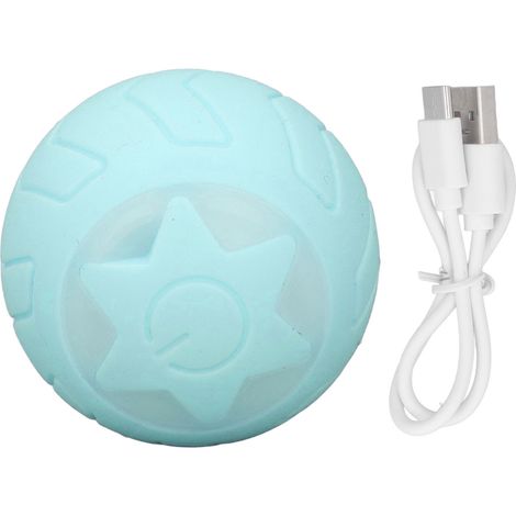 Boule lumineuse pour chat rechargeable USB, roule automatiquement avec lumières LED multicolores, couleur bleu bébé, emballage anglais. (1/5)