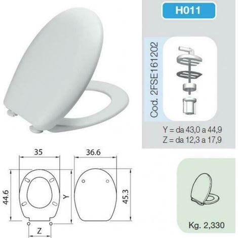 SANIPLAST SEDILE WC DUROFORT BIANCO CON CERNIERE IN NYLON H011 MODELLO VERSO (1/7)