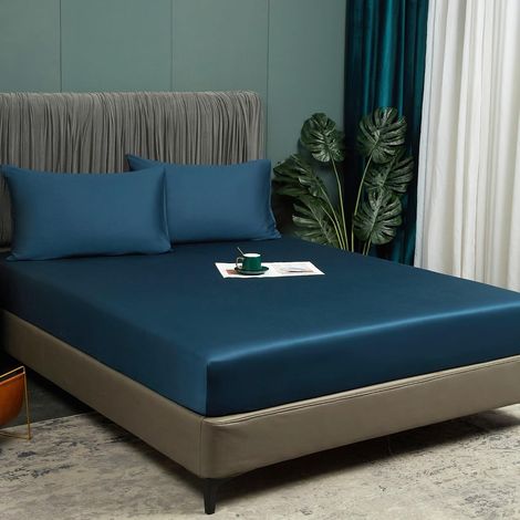 Bambou Drap Housse 180x200cm Pétrole Bonnet 30 cm Unie Motif Drap de lit Lyocell Soie Drap-Housse 180 x 200cm Uni Lisse Respirant pour Matelas Épais,180 200 (1/5)