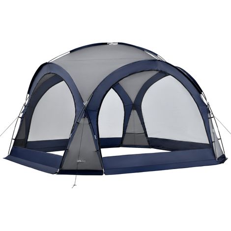 Carpa de camping con cadena de 96 luces LED 345 x 345 x 247 cm azul 030008740