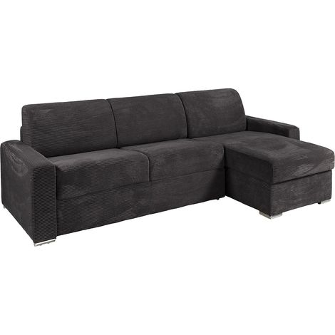 Canapé d'angle réversible convertible express en velours côtelé gris - Couchage lattes larges 140 cm - Matelas 18 cm - CALITO (1/5)