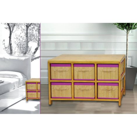 Mobile Mobiletto in bamboo con 6 cassettoni 70 x 31 x 49 cm