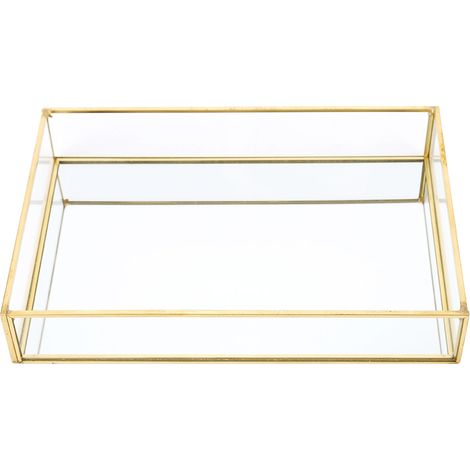 Boîte de rangement Vintage en métal et verre, plateau doré, présentoir de bijoux et cosmétiques (grande taille)