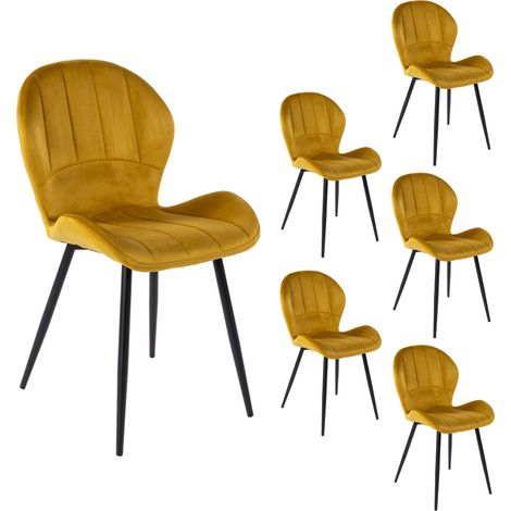M&S – Lot de 6 chaises en velours jaune moutarde 61x51x88 cm – Piètement métal noir – Hauteur d'assise 48.5 cm – Design chic et contemporain