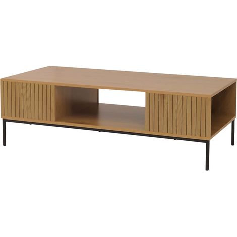 Table basse HWC-O39 table de salon table d'appoint mélamine MDF 39x120x60cm - naturel (1/2)