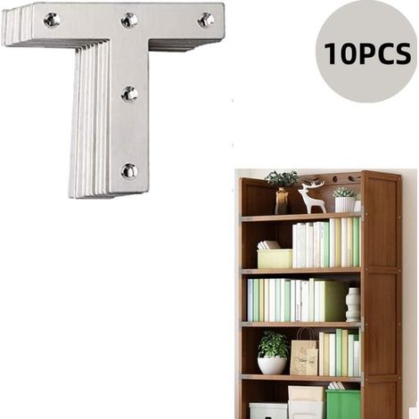 Confezione da 10 piastre di riparazione angolari piatte a forma di T in acciaio inossidabile (argento, 80x80 mm), staffe per mobili. (1/5)