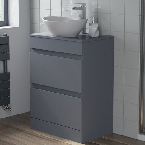 Bathroom Grey Gloss Vanity Unit Countertop Wash Basin 600mm with 410mm Oval Basin