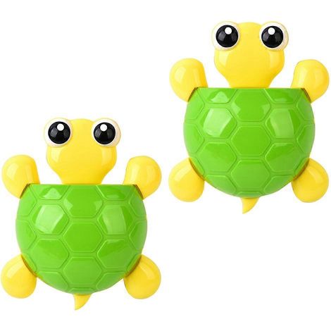 Accessoire pour brosse à dents, support mural en forme de tortue, installation par ventouse, convient pour une utilisation dans la salle de bain, vert, 12,516,5 cm, lot de 2. (1/5)