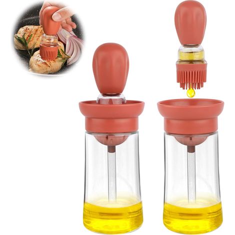 Flacon distributeur d'huile d'olive en verre avec brosse en silicone 2 en 1 pour la cuisine, le barbecue, les crêpes - Rouge(1 pc) (1/5)