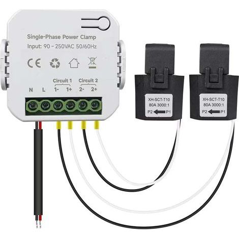 80A WLAN-Energiemonitor – Echtzeit-kWh-Verbrauchszähler – 2 Stromwandlerklemmen für statistische Auswertung – Tuya Smart Life App (1/5)