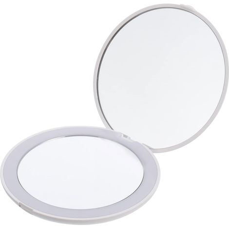 Ineasicer Miroir De Courtoisie Pliant, Miroir Compact LED, loupe 10X, Miroir Compact avec Lumière, Miroir De Maquillage LED, Miroir De Beauté Voyage Plier (Blanc) (1/5)