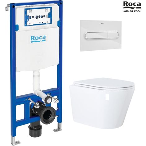Bastidor empotrado ROCA Duplo One pack cisterna y pulsador PL1 blanco brillo con inodoro suspendido Vortex Orion blanco 51,5 cm de Koller Pool (1/5)