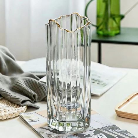 Vase en verre transparent, vase transparent pour tulipes, rose, herbe de la pampa, vases cylindriques en verre pour salon, table basse, table à manger, bureau, décoration de mariage, 30,5 cm (1/5)