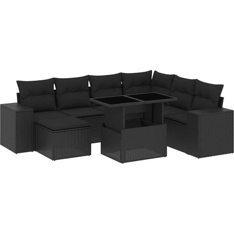 vidaXL Set Divani da Giardino con Cuscini 8 pz Nero in Polyrattan (1/5)