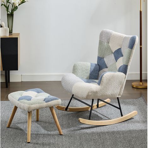 Sillón mecedora con reposapiés de tela 122x68x91 cm OKMYHOME (1/5)