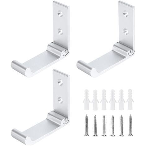 Crochet Mural Pliable 3pcs Patères Pliables pour casque en Alliage D'aluminium, Support de Manteau invisibles pour Bureau Chambre Cuisine Salle de Bain, 15 KG (Argent) (1/5)