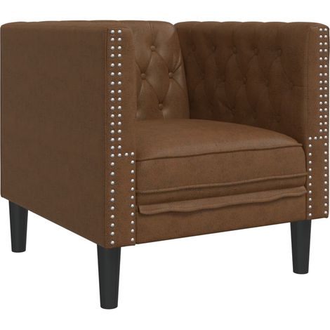 Fauteuil de Salon,Chaise,Fauteuil Chesterfield marron similicuir daim CFW706336 (1/5)