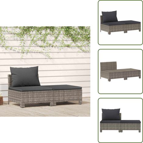 Salon de jardin 2 pcs avec coussins Gris Résine tressée - Salon De Jardin - Meuble De Jardin - Ensemble De Salon De Jardin - Résine Tressée - Mobilier Extérieur