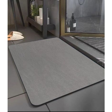RHG Anti-Rutsch-Badematte, Kieselgur-Badematte, 60 x 40 cm, saugfähige Badematte, rutschfeste Duschmatte mit Schnellverschluss, weiche Mikrofaser-Badematte, Grau (1/5)