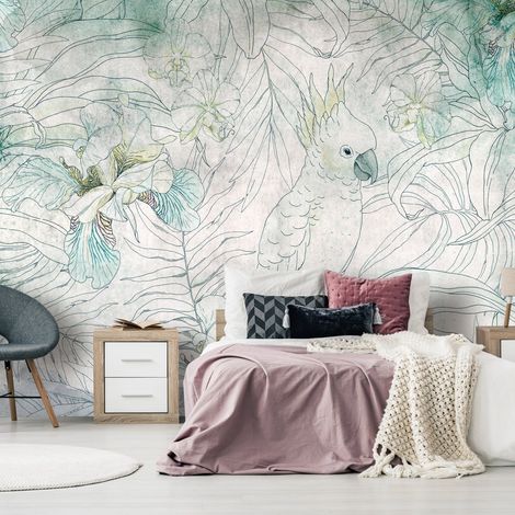 Papier peint adhésif Cacatoès dans le jardin - 147 x 105 cm (1/4)