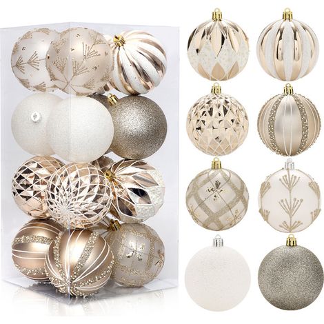 Christmas Ball Ornaments - Plastic - Light Champagne White - 16 Pcs - Shatterproof Decorations Set for Xmas Tree Wreath Tabletop (1/5)
