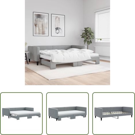 vidaXL Canapé transformable - Lit de jour avec gigogne et matelas gris clair 100x200 cm tissu (1/5)