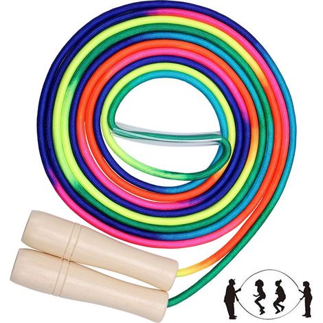 Corde à sauter pour enfants, corde à sauter réglable de 4,8 m, corde à sauter arc-en-ciel multijoueur pour filles et garçons, amusement en plein air, sport scolaire, jeu de fête (1/4)