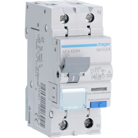 Interruttore Magn. Diff. 4500A 1P+N Curva C 20A Tipo A  ( Hager Cod. Afa820H )