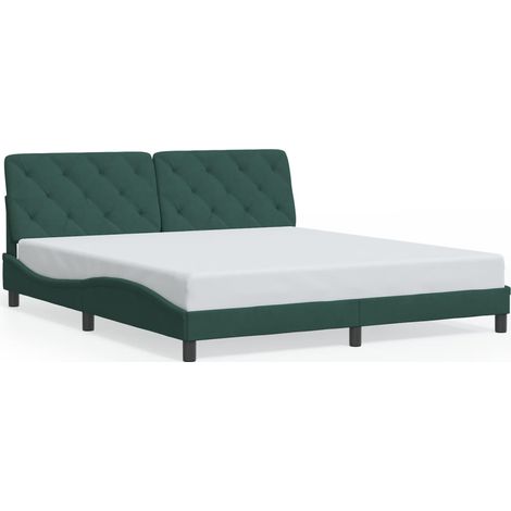 Lit double，Lit adulte，Cadre de lit sans matelas vert foncé 180x200 cm velours CFW1294057 (1/5)
