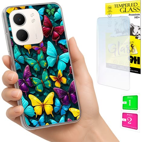 Coque arrière pour Oppo A5X avec motif papillons et verre trempé 9H (1/5)