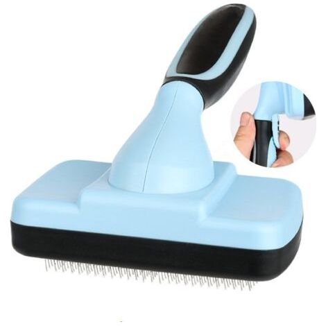 Brosse Chiens et Chats Autonettoyante Efficace jusqu'à 95% des Poils Morts et sous-Poils Conception Ergonomique Enlèvement en Un Clic (Brosse Autonettoyante), Bleu (1/4)