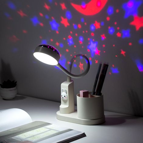 Kinderschreibtischlampe, dimmbare LED-Nachttischlampe, Leselampe mit Spot und Stifthalter, wiederaufladbare tragbare Schreibtischlampe für Schüler, Studentenwohnheime und Arbeitszimmer (weiß).