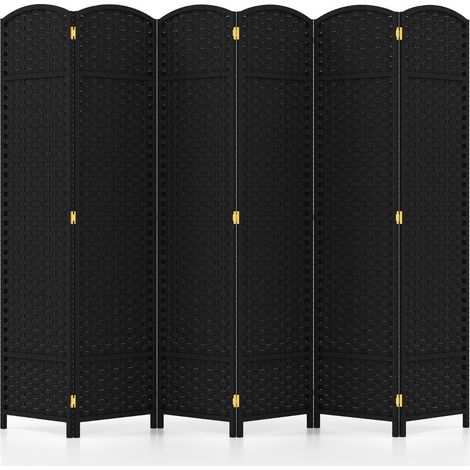 Paravento pieghevole a 6 ante 240 x 170 cm design intrecciato ventilato ideale per il soggiorno legno nero 200013044