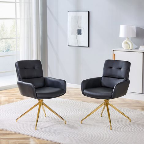 Set de 2 sillas de comedor giratorias 85 cm negro/oro en PU, estilo elegante (1/5)