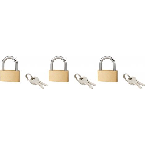 Set di 3 lucchetti BASIC con chiave, base 30 mm, ansa in acciaio, chiave uguale, 2 chiavi/cad. - SERRUPRIX
