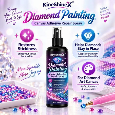 Spray réparateur d'adhérence pour toiles de peinture diamant KineShineX 100 ml - Réparation et renforcement de l'adhérence des strass (1/4)