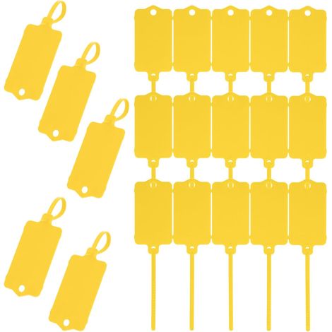 Confezione da 100 etichette di spedizione in plastica, 3,7 x 6,3 cm, etichette scrivibili impermeabili con cinturino di chiusura, etichetta per fascetta per chiavi, bagagli, logistica